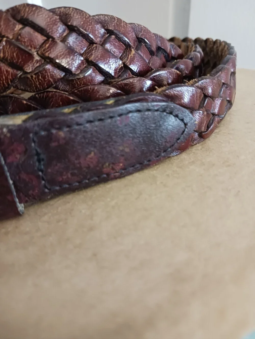 Surcingle Belt Stamped With Bowtie Shape Brass?? Buckle Size 23 26 , Fading Wear